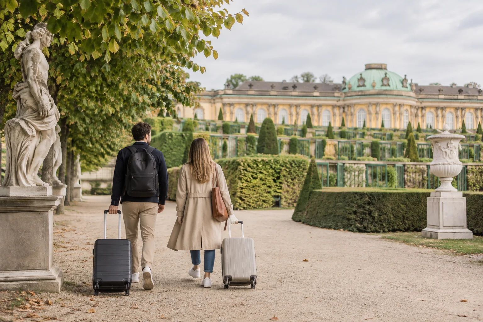 Zwei Reisende im Schlosspark von Blankenese