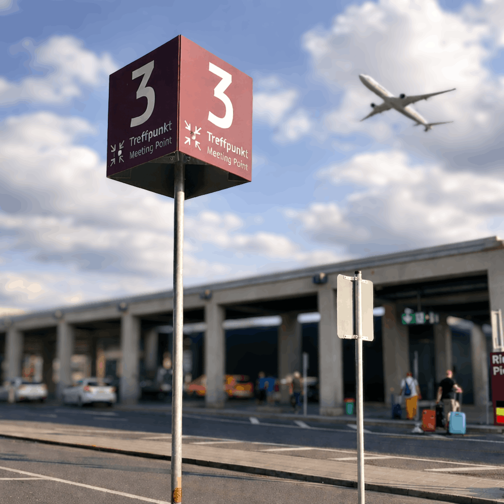 Meeting Point 3 Schild am Flughafen HAM