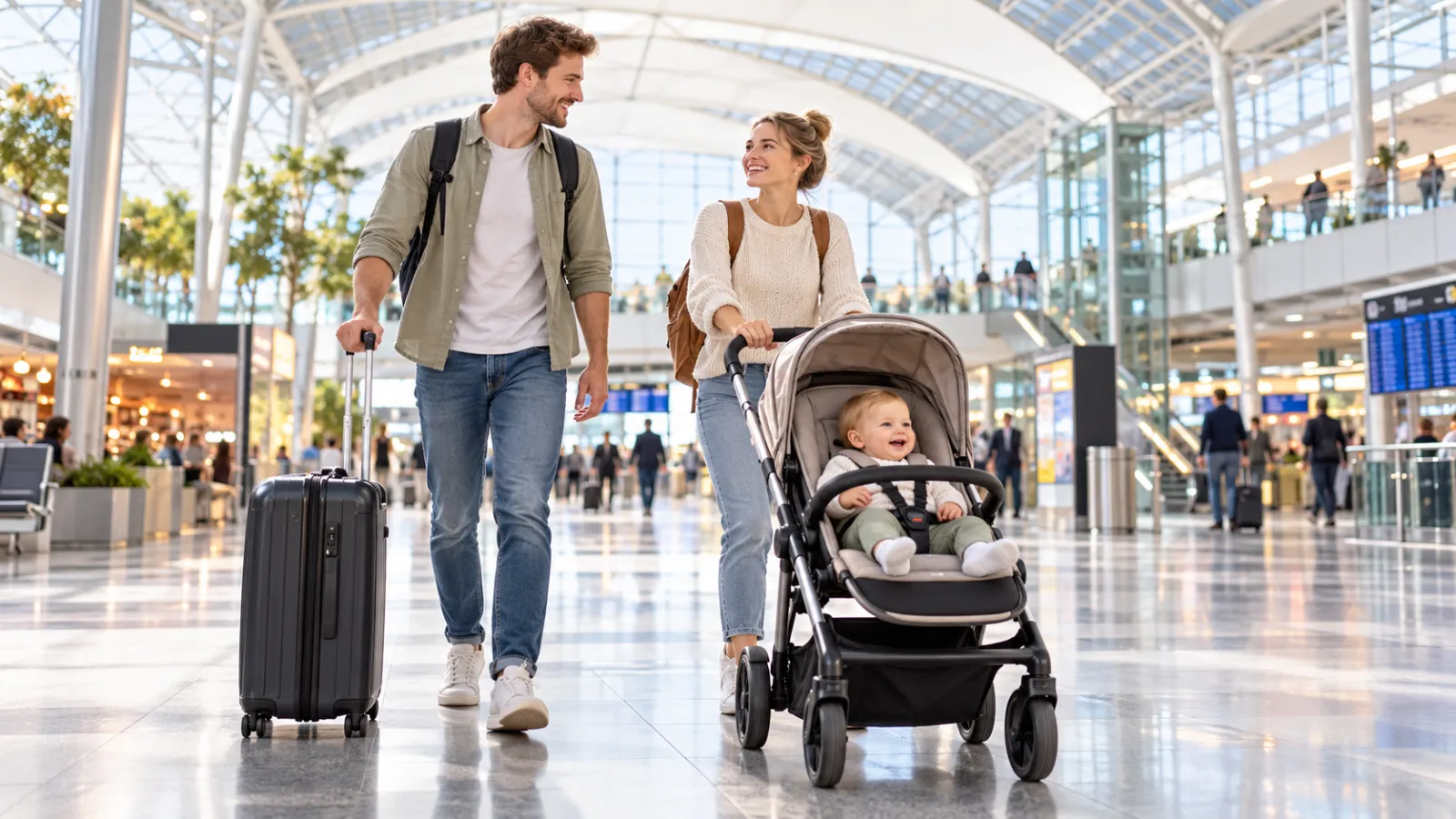 Kinderwagen am Flughafen München: Check-in, Sperrgepäck und Leihbuggy